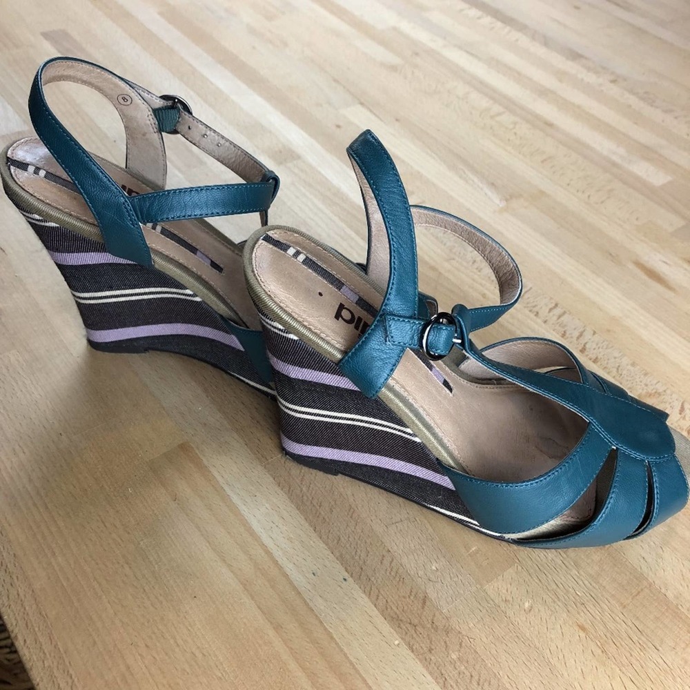 Steel Blue Wedge Sandals (worn twice!)